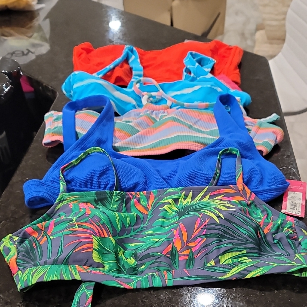 Set of 5 New Xhiliration Juniors' Colorful Bikini Tops